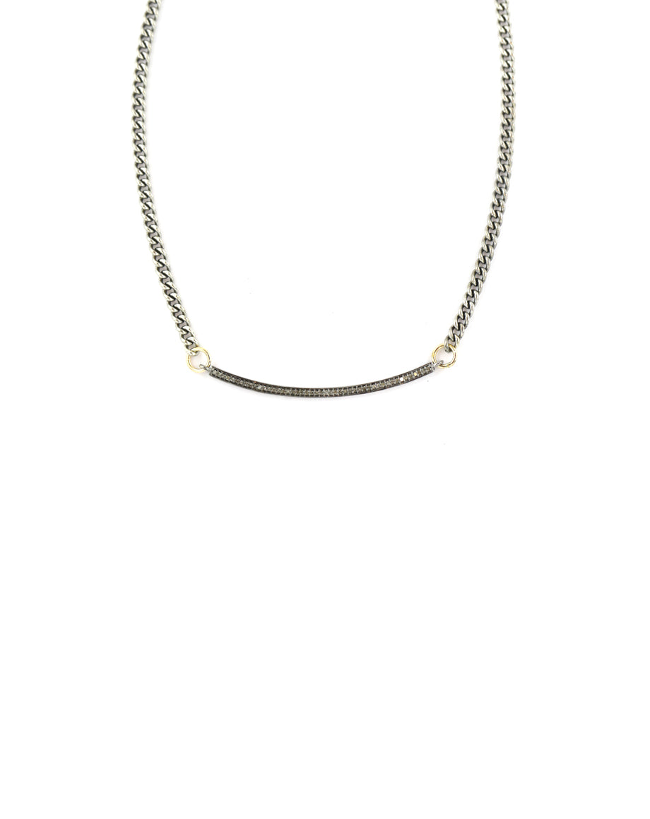 The Lina Necklace: Oxidized Bar on Silver Curb Chain