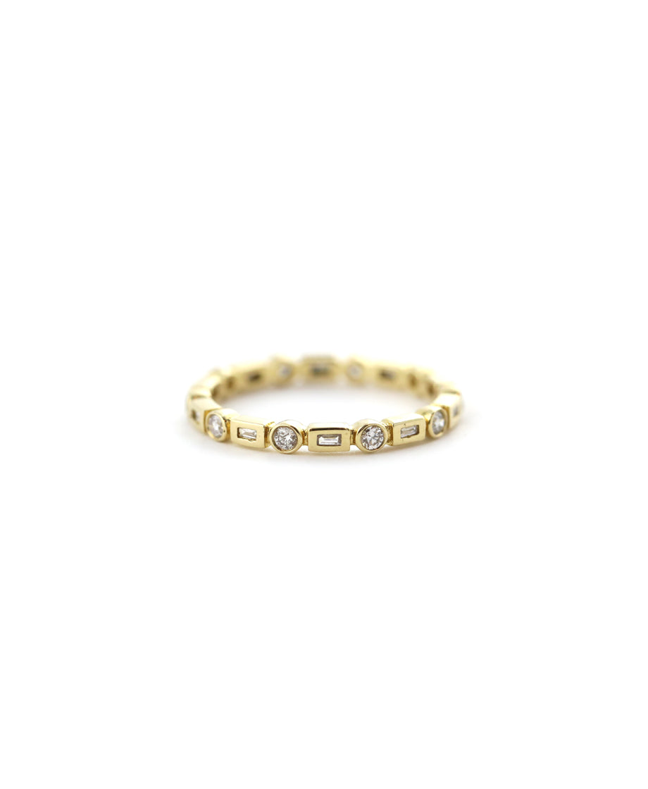 14K Gold Round & Baguette ~.4ct Diamond Bezel Ring