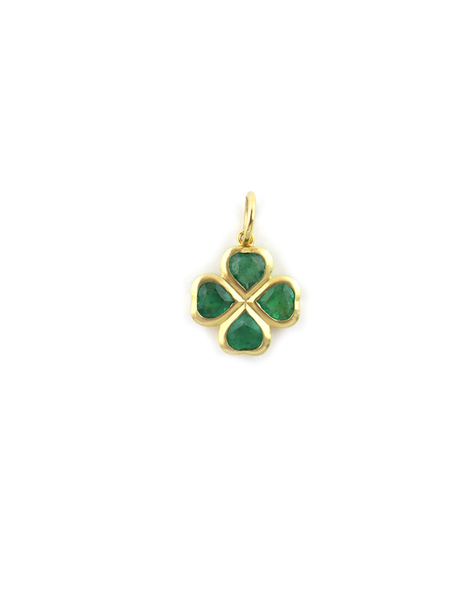 14K Gold Chunky Emerald Stone Clover Charm