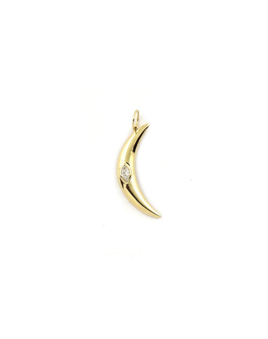 14K Gold Diamond Evil Eye Crescent Moon Charm