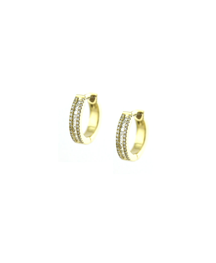 14K Gold 12mm .2ct Baguette Diamond Huggies