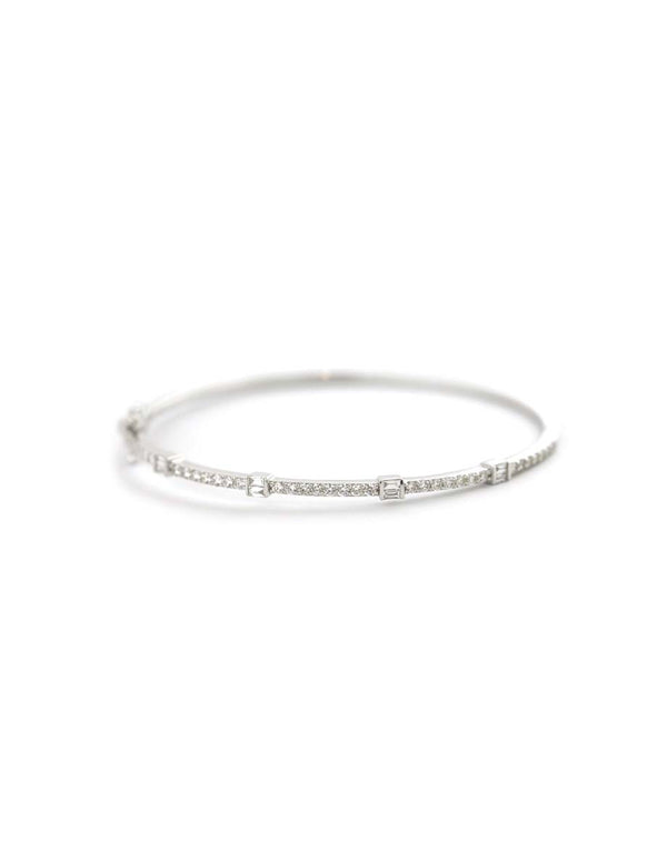 14K White Gold .19ct Baguette .65ct Pave Diamond Bangle