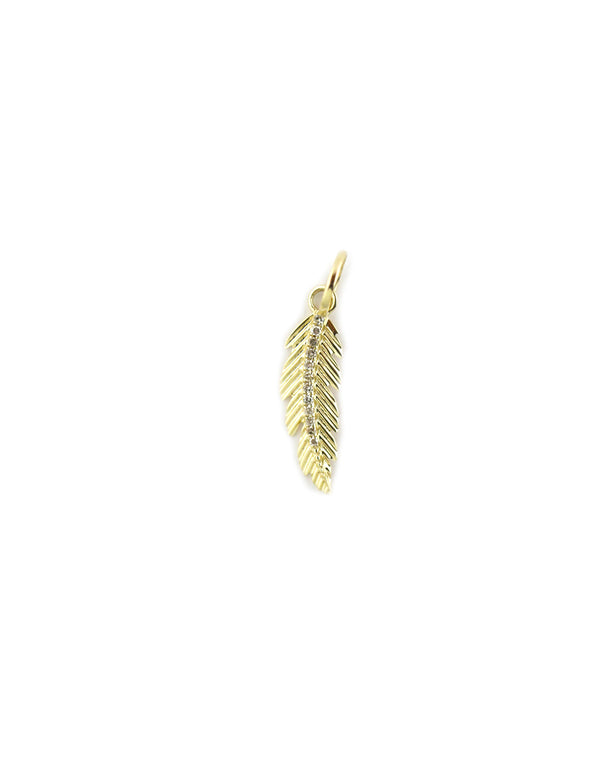 14K Gold Textured Diamond Feather Charm