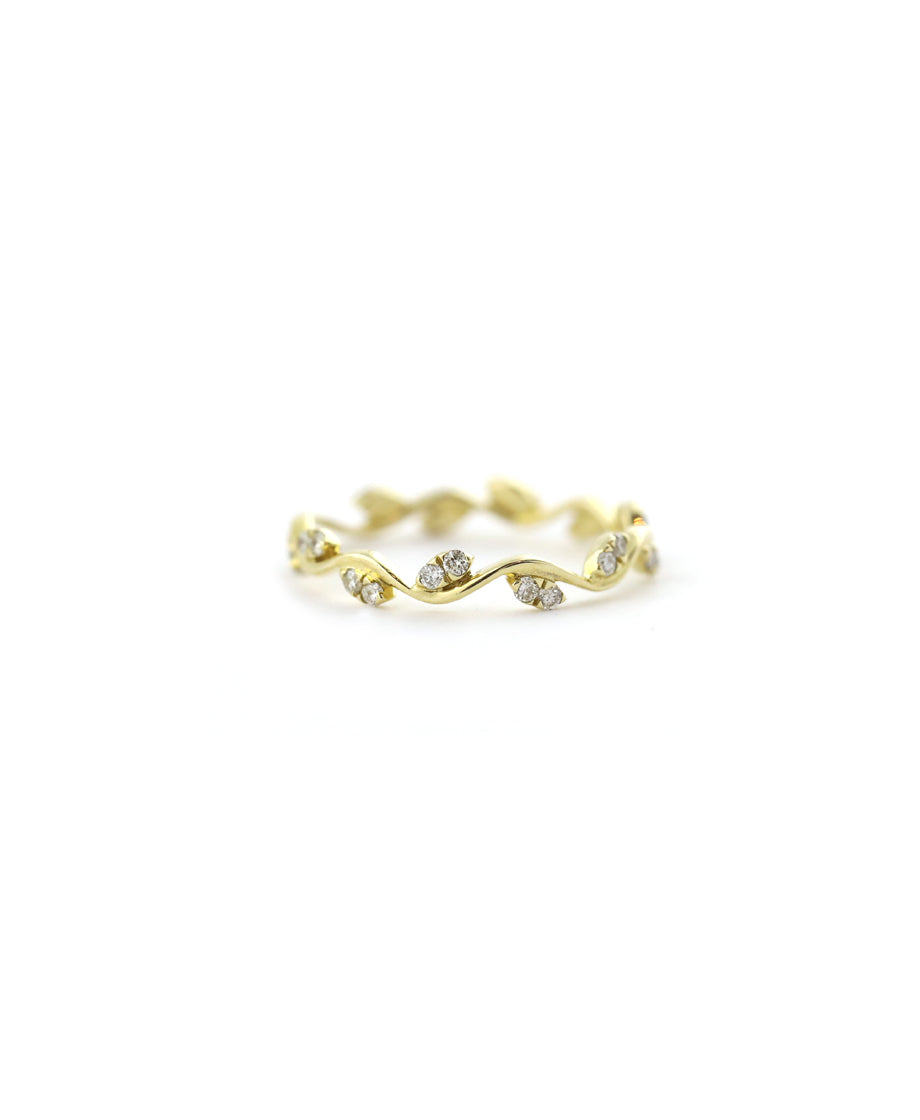 14K Gold Diamond Leaf Eternity Ring