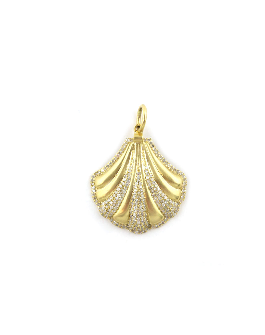 14K Gold Puffy Diamond Shell Charm