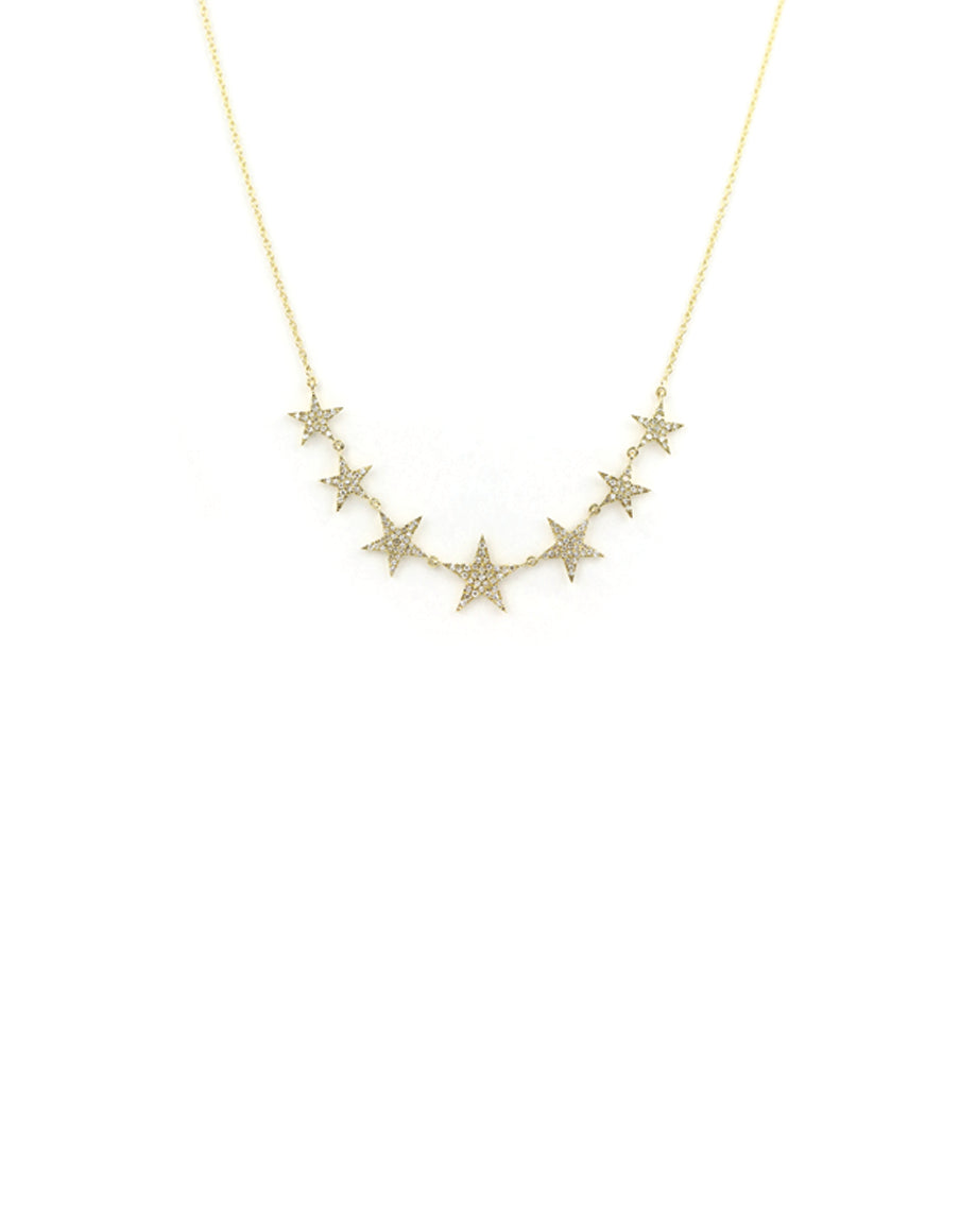14K Gold Pave Diamond 7 Star Necklace