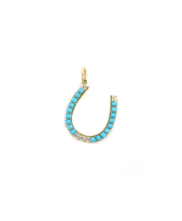 14K Gold Diamond Bottom Turquoise Horseshoe Charm