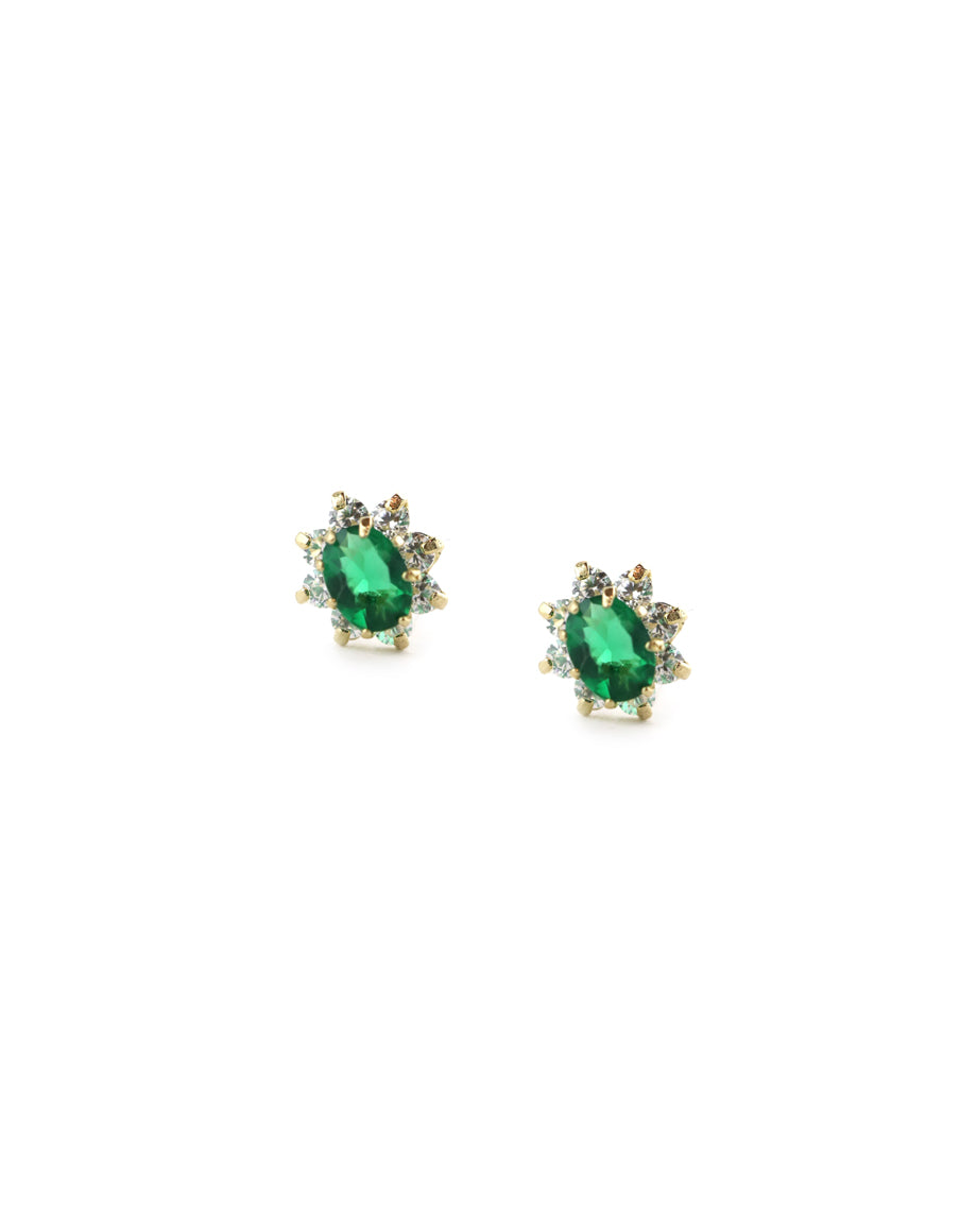 14K Gold Green Crystal Mini Flower Studs
