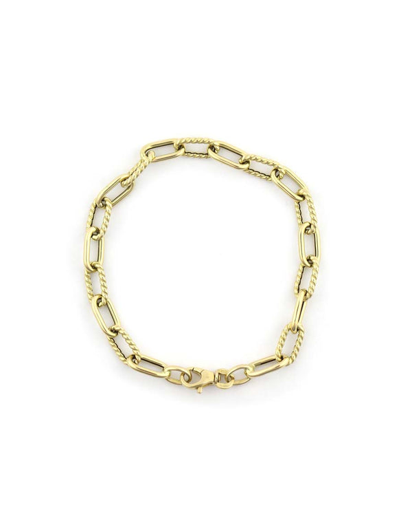 7" 14K Gold Alternating Rope Link Bracelet