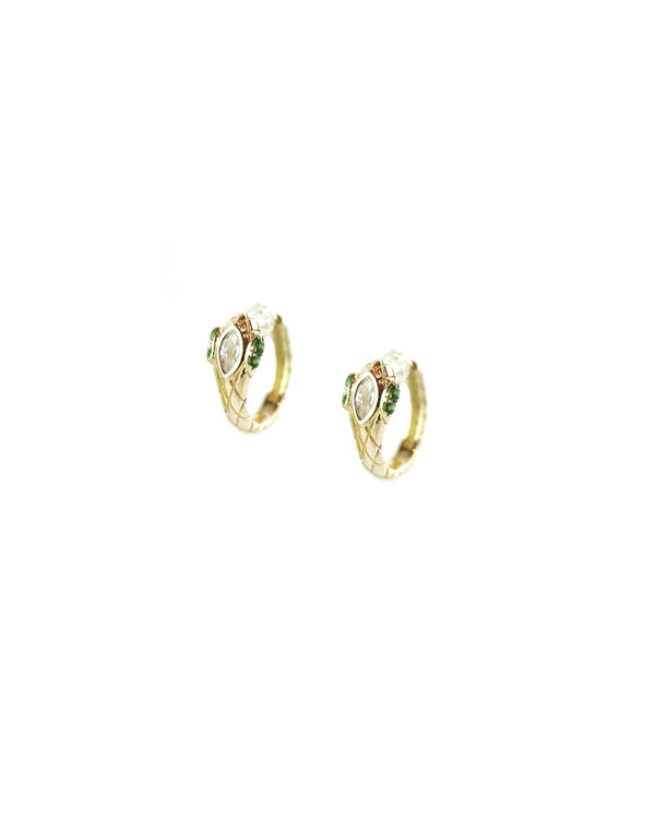 14K Gold Tsavorite Textured Snake Huggies