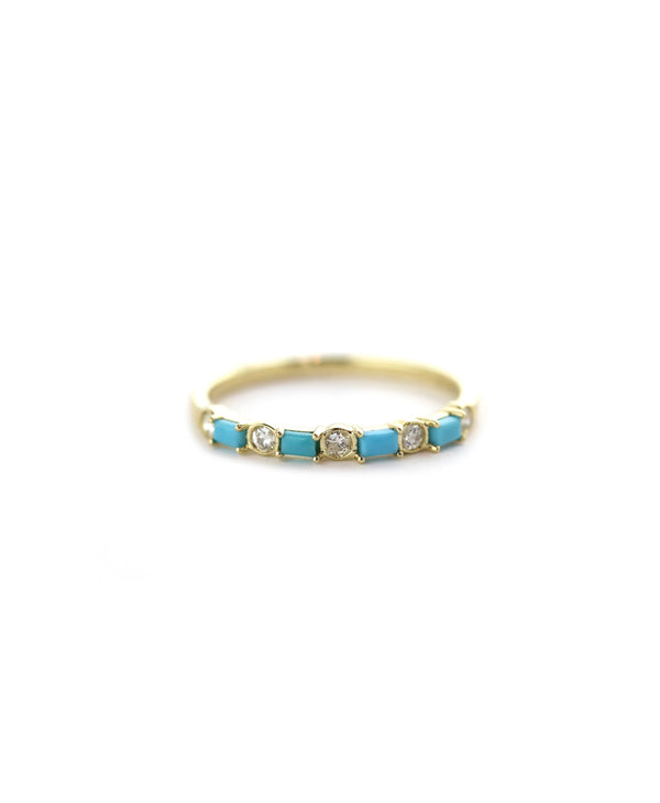 14K Gold Baguette Turquoise Diamond Ring