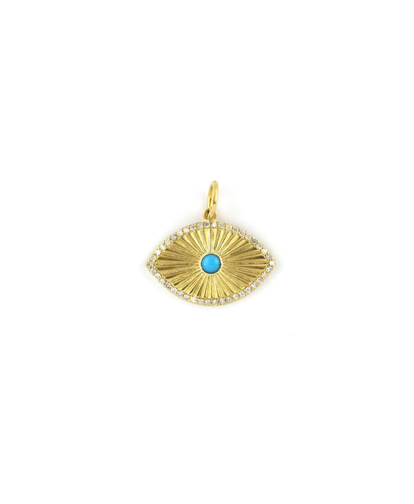 14K Gold Diamond Frame Turquoise Evil Eye Charm