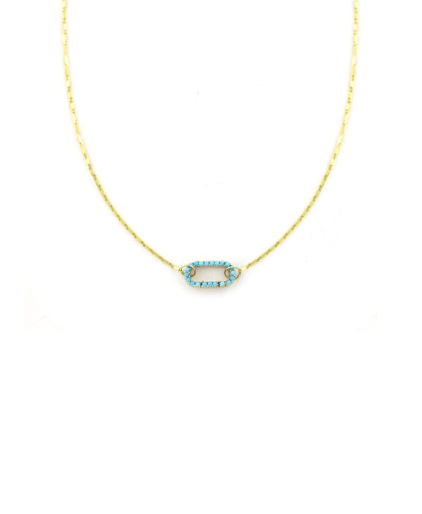 Small 14K Gold Turquoise Lexi Lock: Tiny Gold Bar Chain