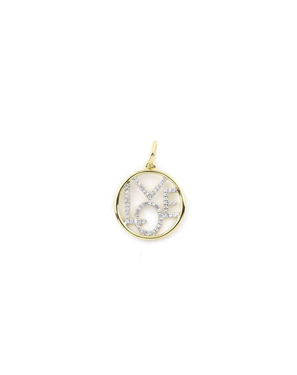 14K Gold Diamond LOVE Cut Out Circle Charm