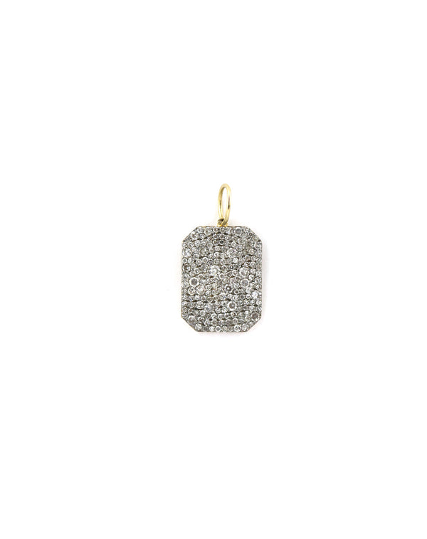 14K Gold Bubble Diamond Dog Tag Charm