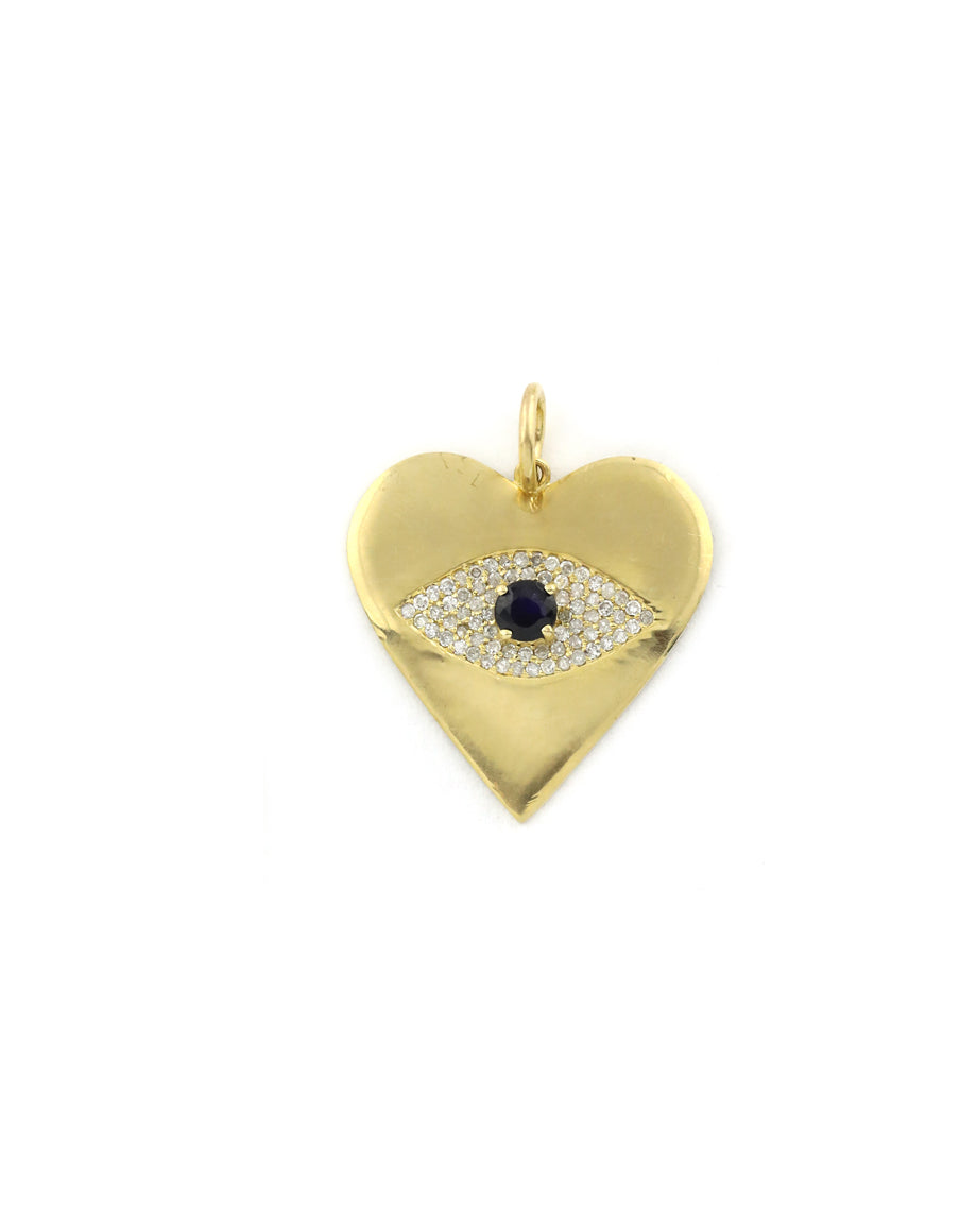 14K Matte Gold Sapphire Heart Charm
