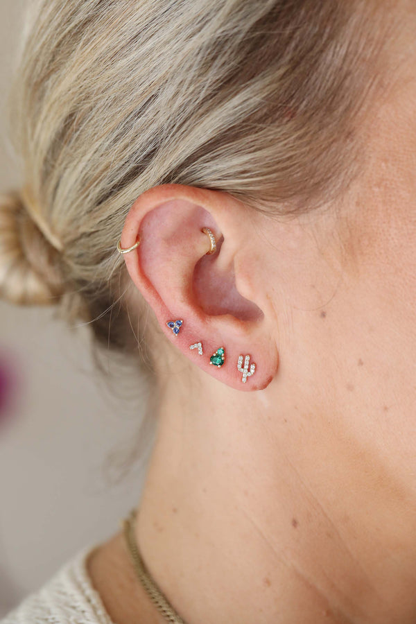 14K Gold Mini Diamond V Single Stud