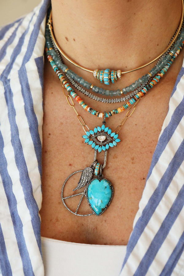 Silver Polki Diamond Turquoise Evil Eye Charm