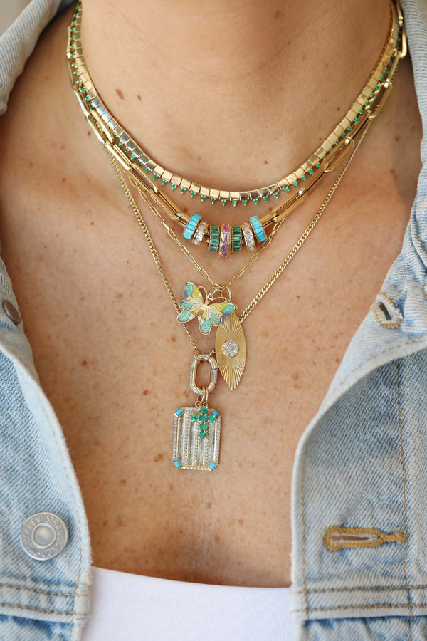 14K Gold Yellow & Teal Enamel Butterfly Charm