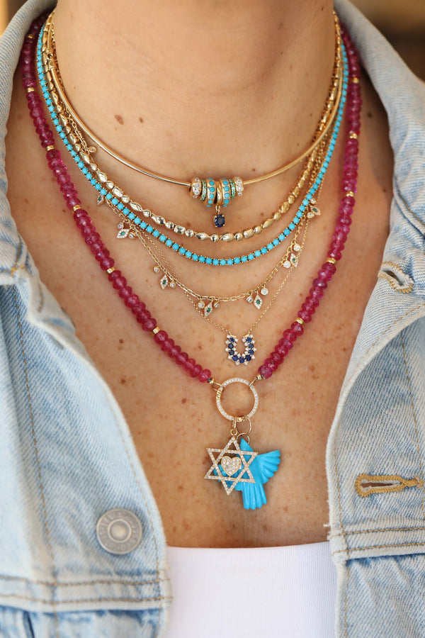14K Gold Star of David Heart Charm