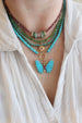 14K Gold Carved Turquoise Ruby Butterfly Charm