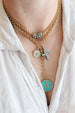 Small Silver Polki Diamond & Turquoise Cross Pendant