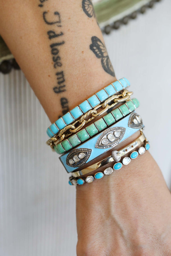 Federico Single Row Bright Blue Turquoise Tiled Cuff