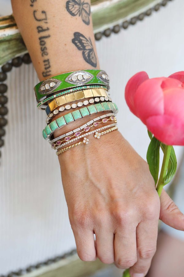 Federico Single Row Green Turquoise Tiled Cuff