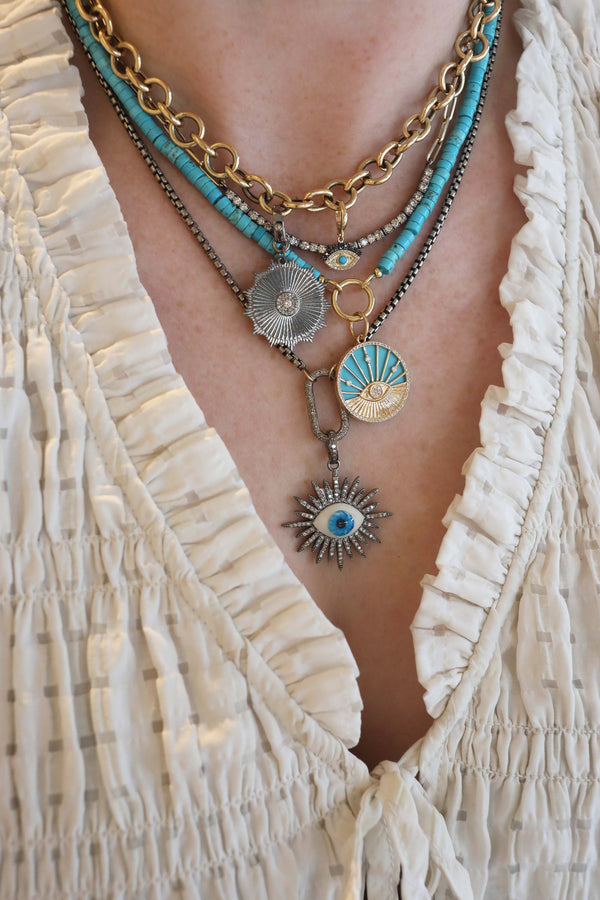 14K Gold Turquoise Evil Eye Sun Ray Charm