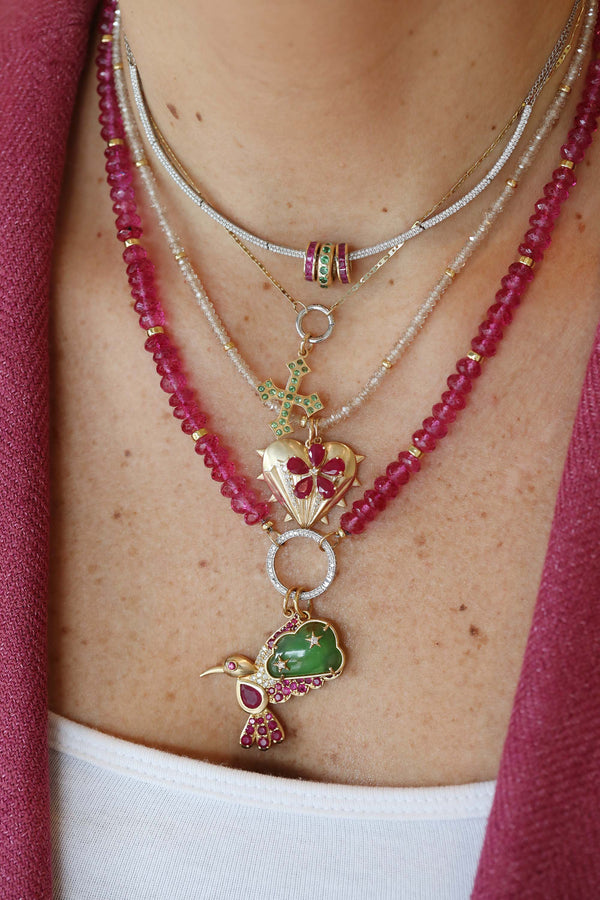 14K Gold Pear Ruby Diamond Flower Charm