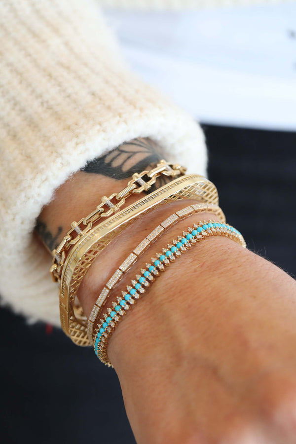 14K Gold Marinar Diamond Bar Link Bracelet