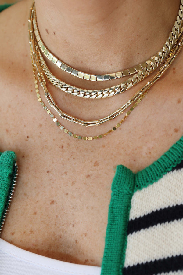 14" 5mm 14K Gold Slinky Square Omega Necklace