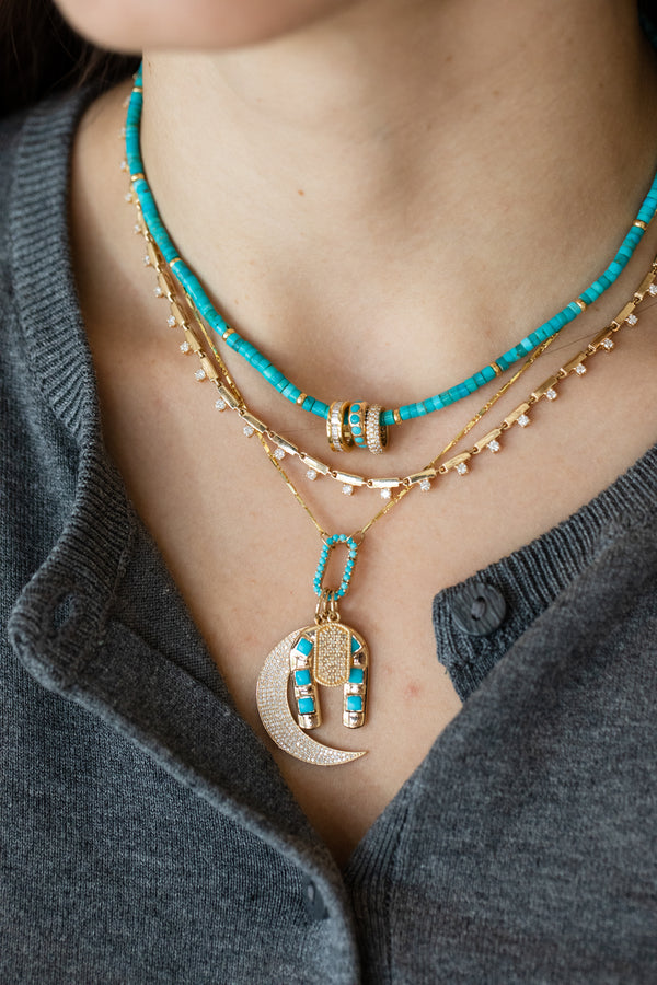 Small 14K Gold Turquoise Lexi Lock: Tiny Gold Bar Chain