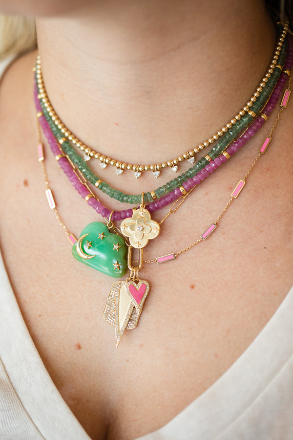 Thick Pink Sapphire Gold Rondelle Necklace