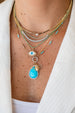 14K Gold Pave Diamond Sleeping Beauty Turquoise Teardrop Pendant
