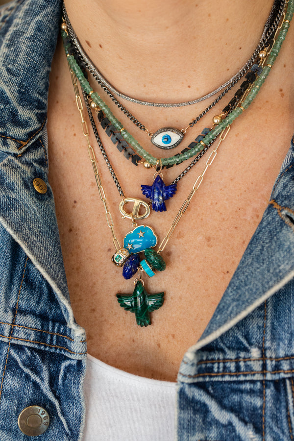 Small 14K Gold Carved Lapis Thunderbird Charm