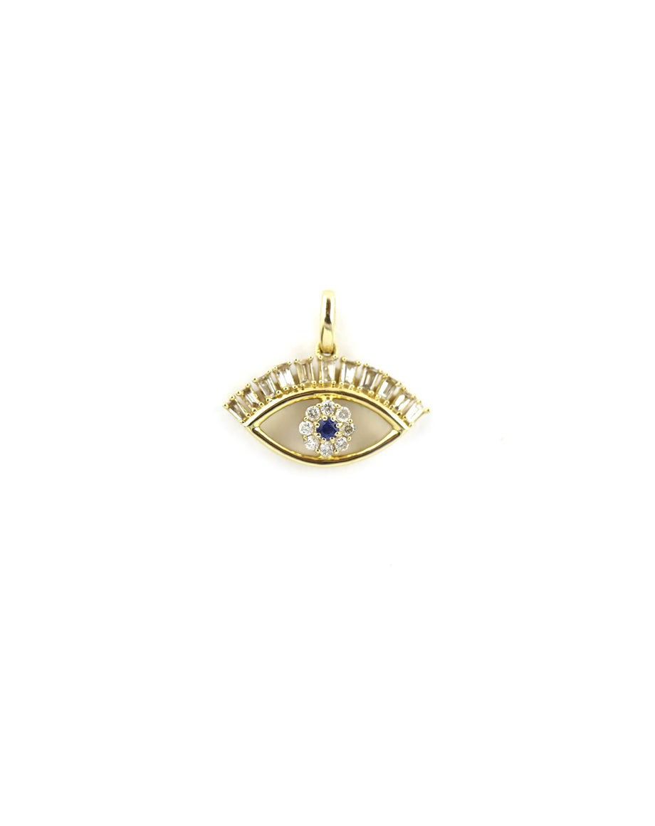 14K Gold Diamond Baguette Cut Out Evil Eyelash Charm