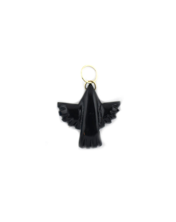 Large 14K Gold Carved Onyx Thunderbird Charm