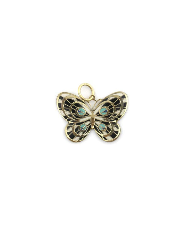 14K Gold Black & Turquoise Enamel Butterfly Charm