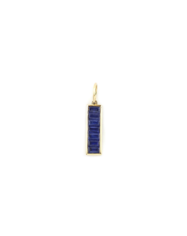 14K Gold Baguette Blue Sapphire Bar Charm