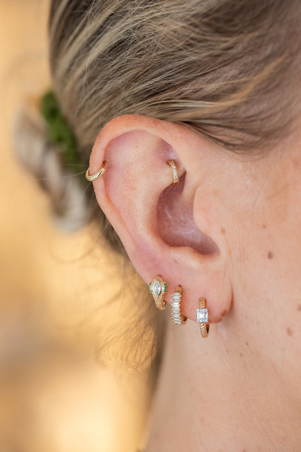 14K Gold Tsavorite Textured Snake Huggies