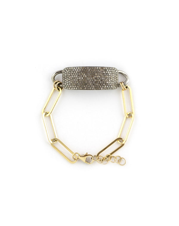 Large Silver Diamond ID Bracelet: Paper Clip