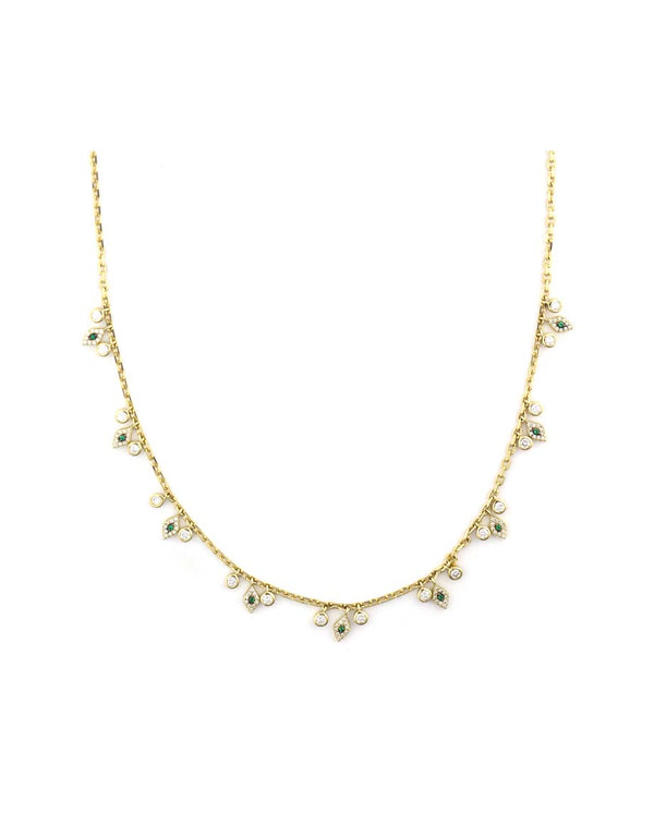 14K Gold Emerald Evil Eye .9ct Diamond Bezel Charm Necklace