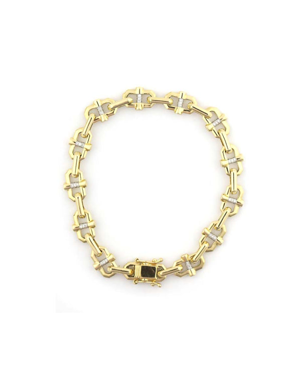 14K Gold Marinar Diamond Bar Link Bracelet