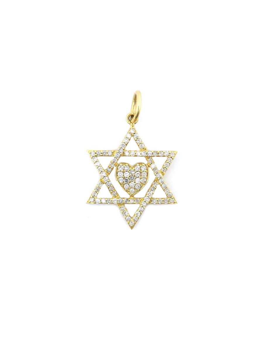 14K Gold Star of David Heart Charm