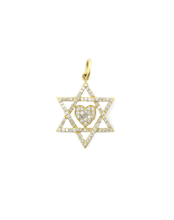 14K Gold Star of David Heart Charm