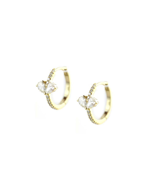14K Gold Double Pear Diamond Huggies