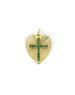14K Gold Emerald Cross Fanned Heart Charm