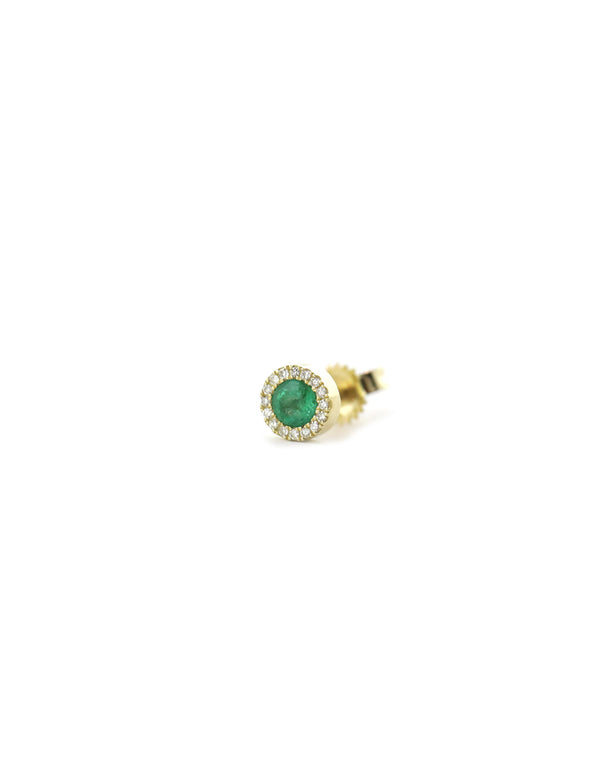 14K Gold Flat Emerald Diamond Circle Single Stud