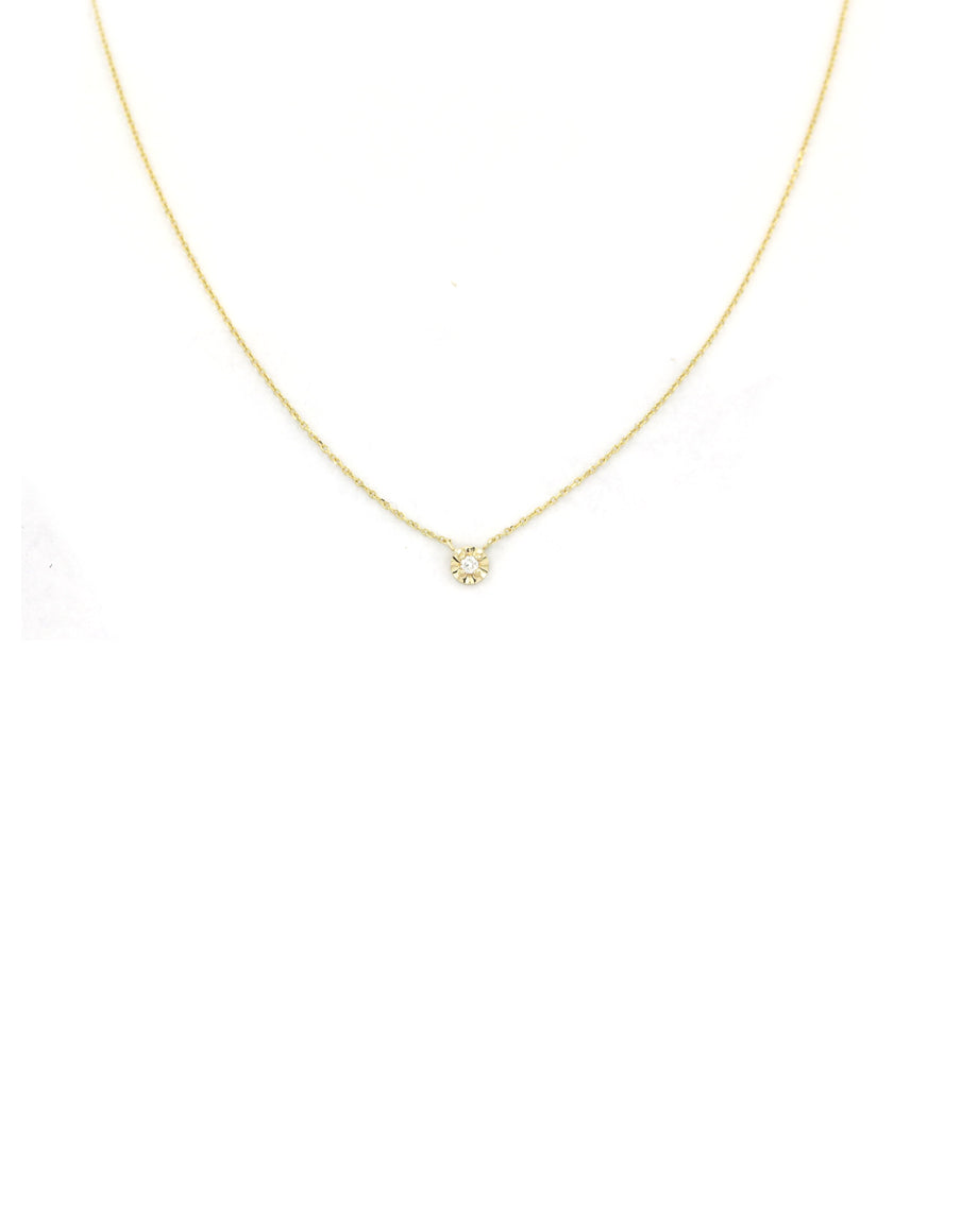 14K Gold Mini Fanned Diamond Disk Necklace